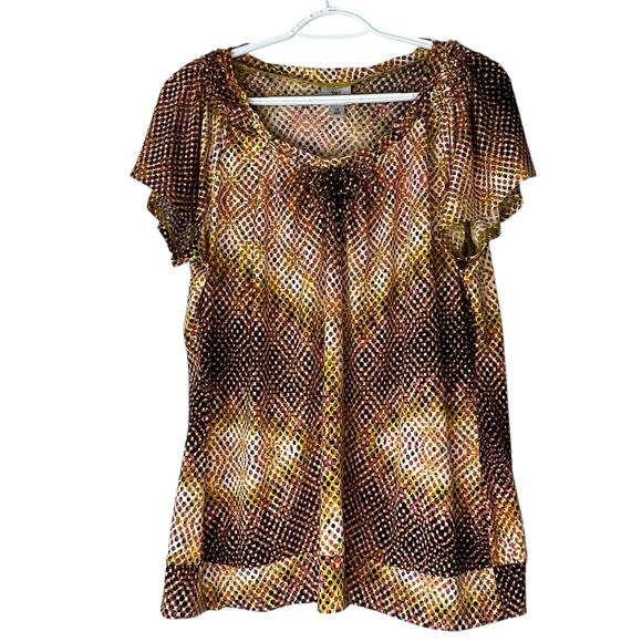 Worthington Green / Pink Short Sleeve Blouse Size 1X - Picture 1 of 11